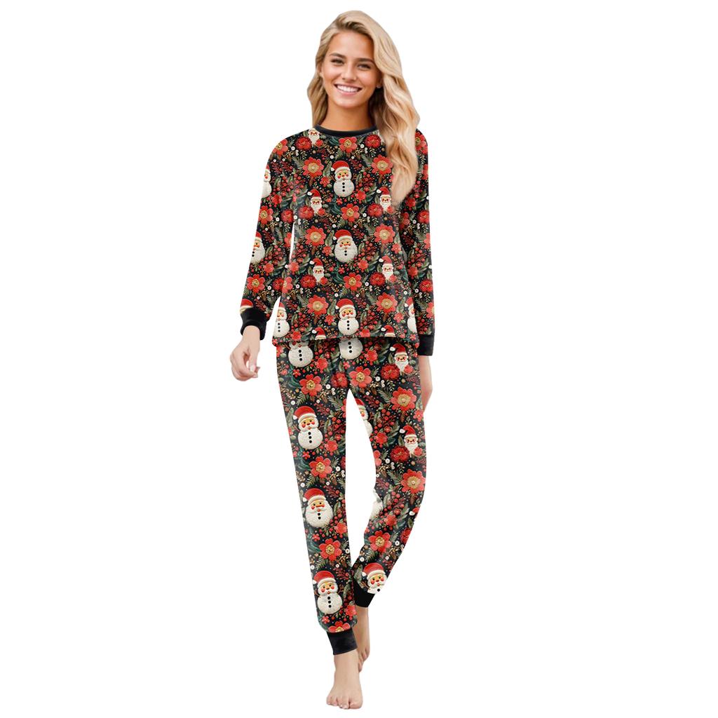 Set de pijama din flanelă cu imprimeu de Crăciun coordonat pentru familie, cu bluză cu mânecă lungă și pantaloni