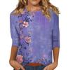 2026 Spring/Summer New Women's Fashion Printed Three-Quarter Sleeve Loose Round Neck Casual T-Shirt Top