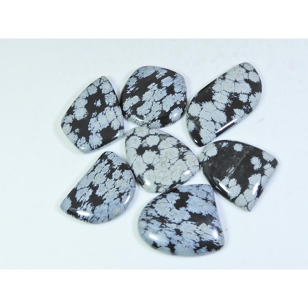 07Pcs Natural Snowflake Obsidian Fancy Cabochon Loose Gemstone Lot 145Cts. A-742