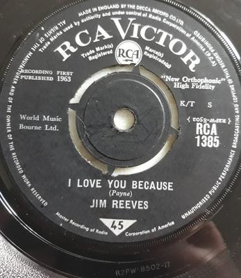 7-inch Plaat JIM REEVES - I Love You Because RCA1385 RCA Victor 1963 VK Pop Gebruikt