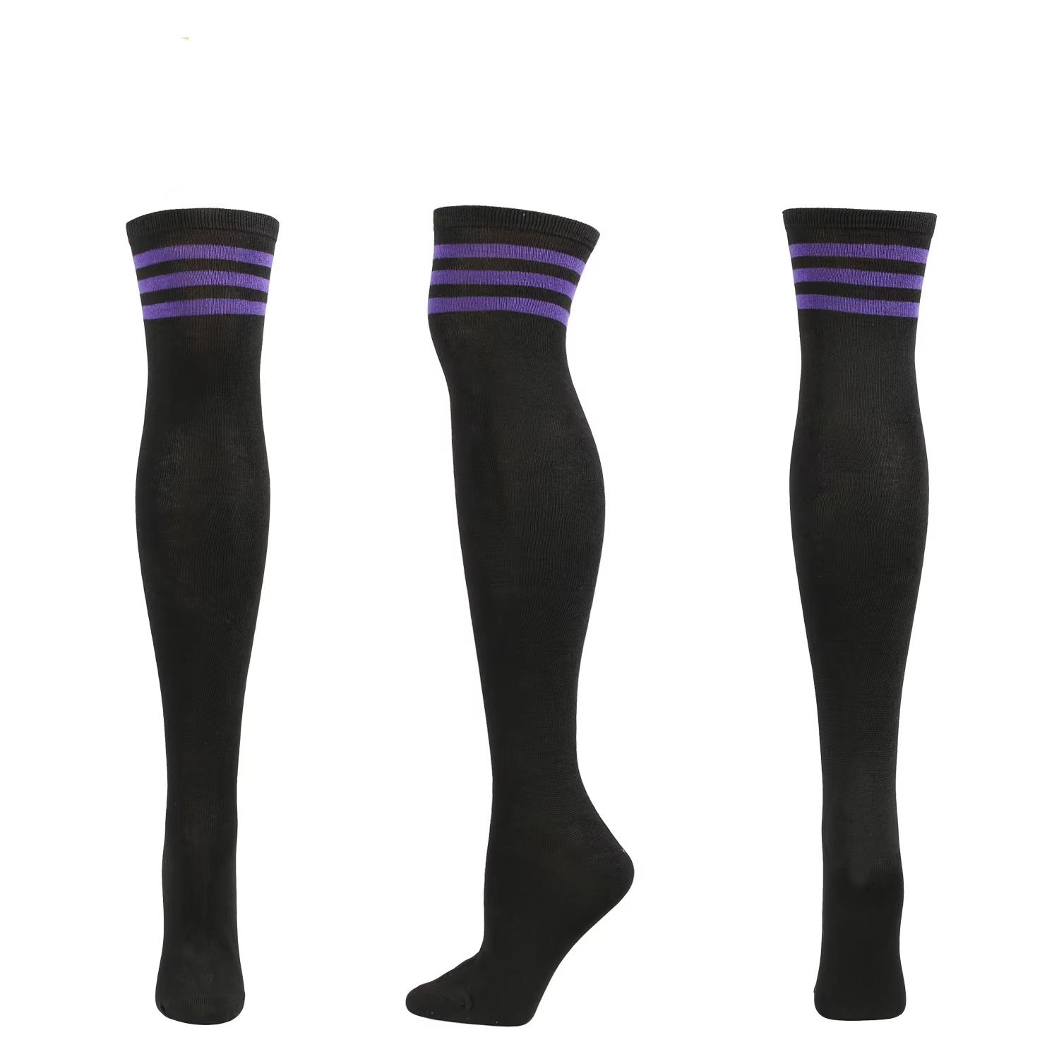 Casual Three-bar Over-knee Striped Jacquard Single Needle Woven Breathable High-top Polyester Women s Stockings One size fits all чёрный