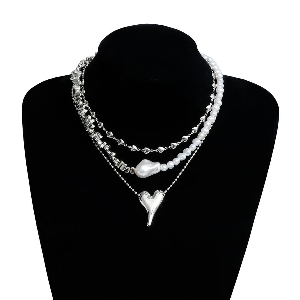 Irregular Heart Pendant Necklace Imitation Pearl CCB Geometric Choker Collar Y2k Statement Accessories