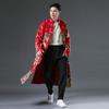 Winter new double-layer dragon pattern trench coat cotton and linen printed disc-buckled cardigan loose stand-up collar Chinese style coat