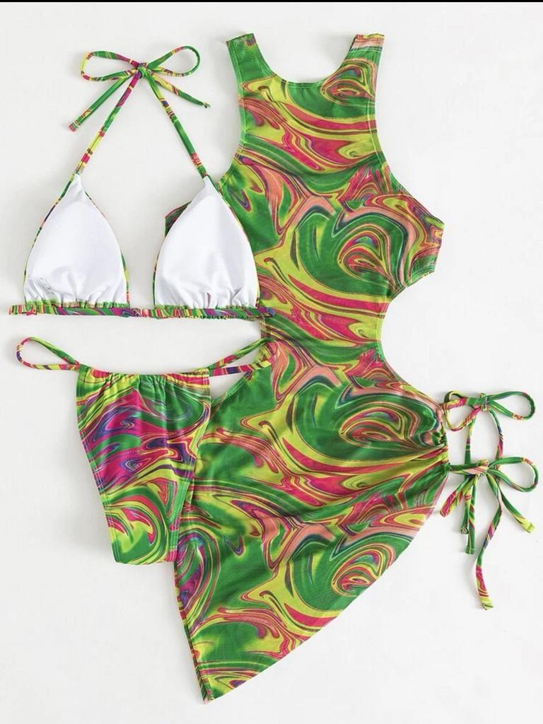 2025 Euro-American Lace-Up Cutout Bikini Three-Piece Swimsuit Set