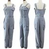 Women Fashion Sleeveless Pockets Blet Ankle Tied Long Pants Overall Jumpsuit