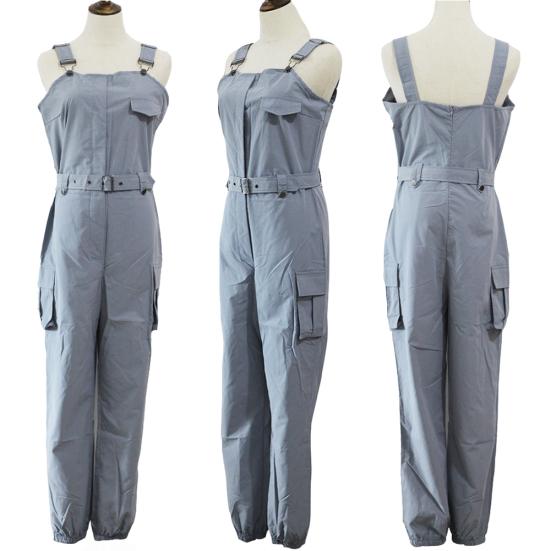 Women Fashion Sleeveless Pockets Blet Ankle Tied Long Pants Overall Jumpsuit