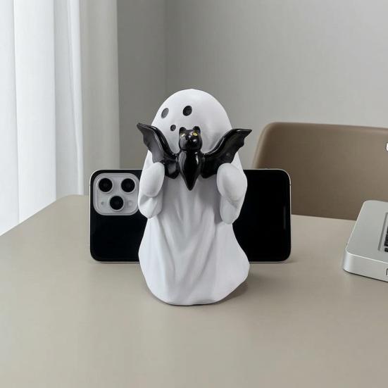 Ghost Shaped Storage Bowl Halloween Figurine, Cute Resin Statue, Creative Holding Whimsical Desk Accessories Bat/Drink Tabletop Ornament for