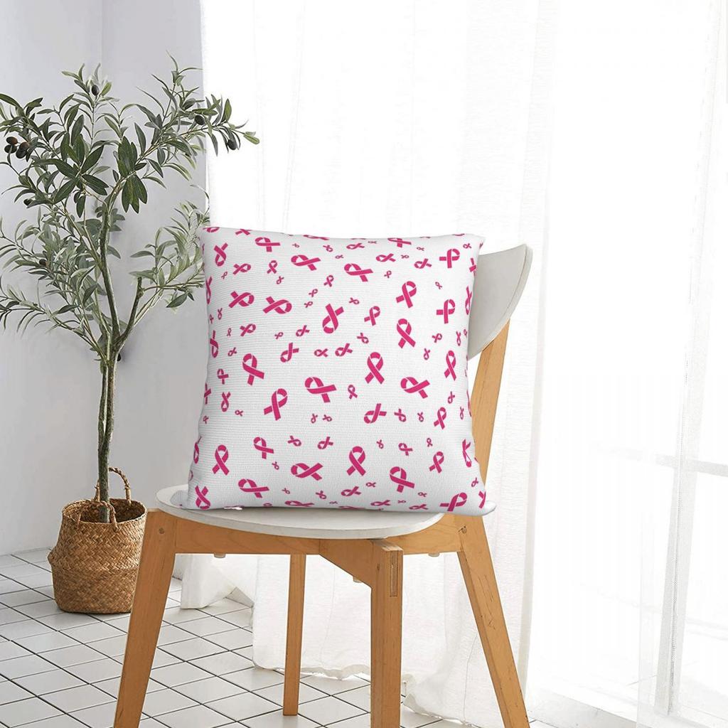 Pink Ribbon Throw Pillow Cover Polyester Throw Pillow Breast Cancer Awareness Vintage Cushion Covers