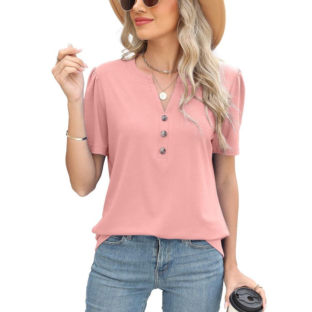 Damski Letni Nowy Wielokolorowy Wszechstronny Top Jednolity Kolor Skręcana Klamra Modny T-shirt z Krótkim Rękawem