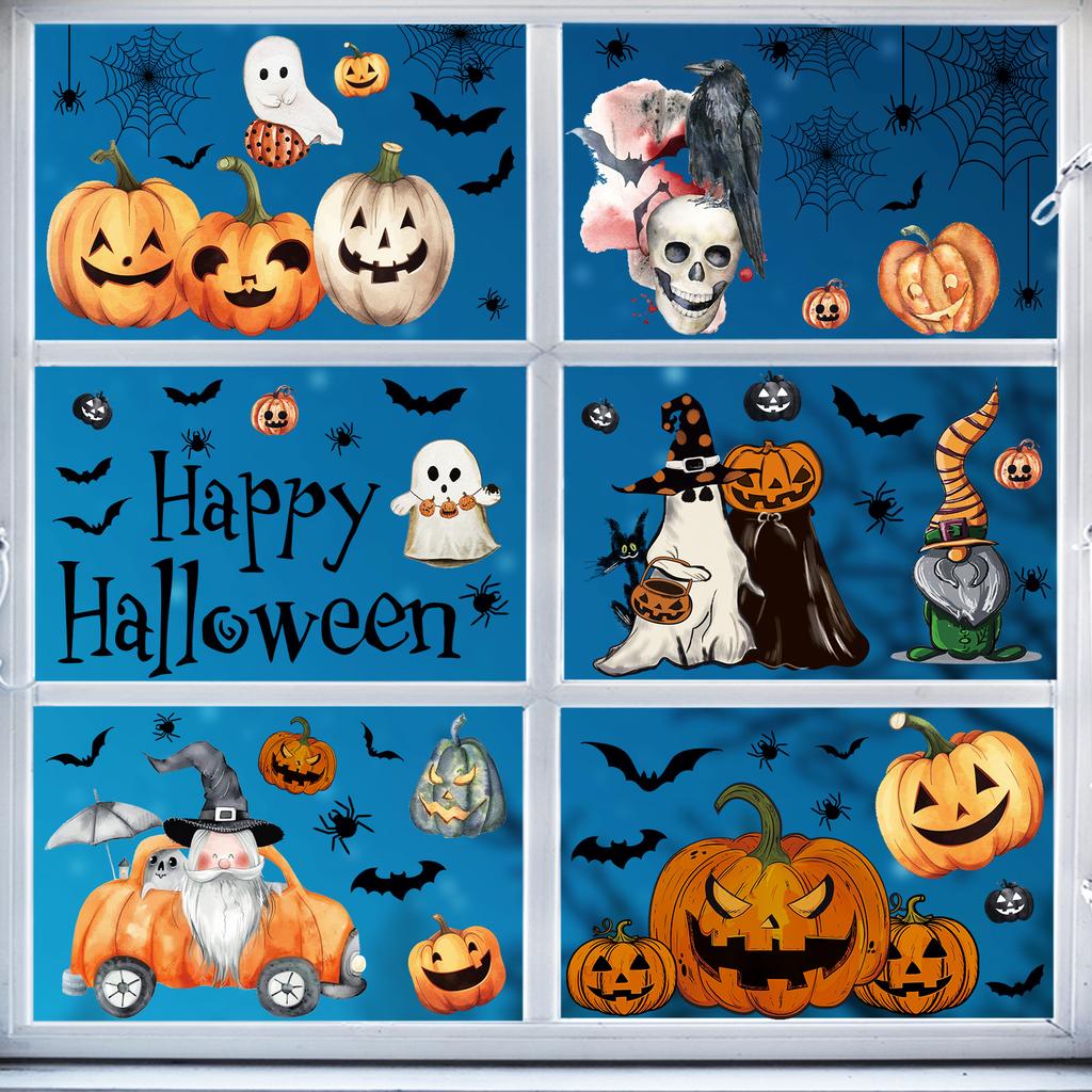 Neuer Halloween Statischer Sticker Cartoon Niedlich Kürbis Fledermaus Schaufenster Glastür Ruhig