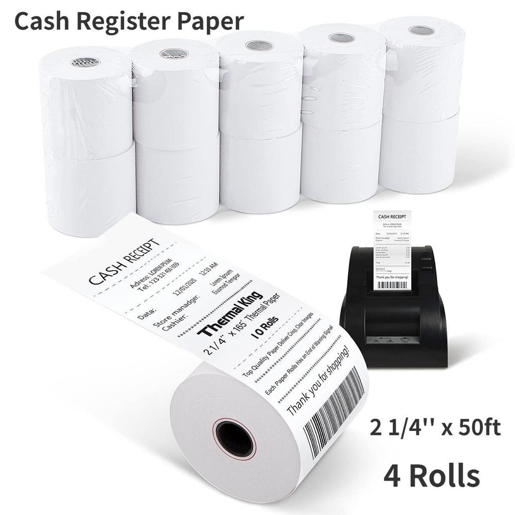 2 1/4 X 50ft Thermal Paper, BPA Free Receipt Paper, Fits 57mm Mini Thermal POS Printer & Square Terminal Credit Card Machines