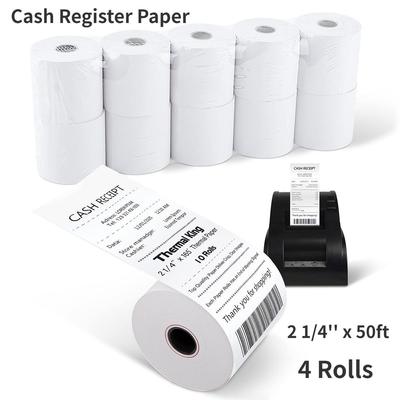 Papel Térmico de 2 1/4 x 50 pies, Papel para Recibos sin BPA, Compatible con Mini Impresora POS Térmica de 57 mm y Máquinas de Tarjetas de Crédito Square Terminal