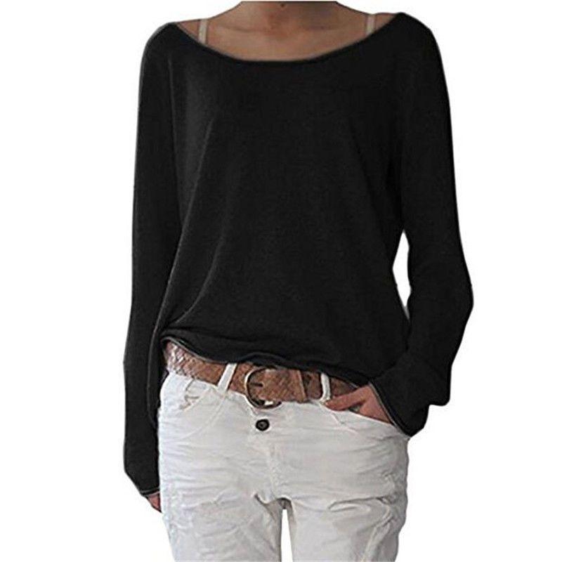 T-shirt in Cotone da Donna con Girocollo Manica Lunga Vestibilità Casual Morbido Comfort