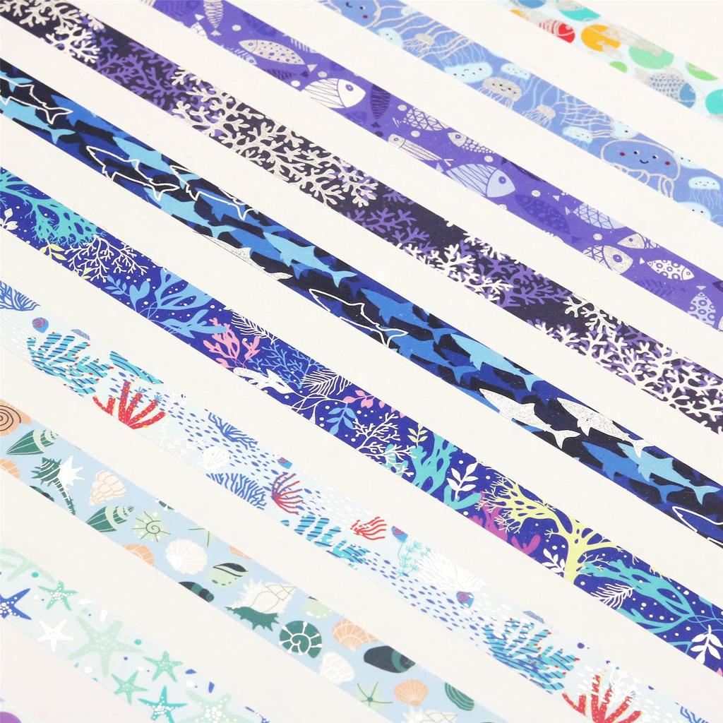 YUBX Masking Tape Set Washi Paper Ocean Blue with Silver Foil for DIY and Gift Decoration 10-Piece - Tape, Stamping, Crafts, Journals, Planners,