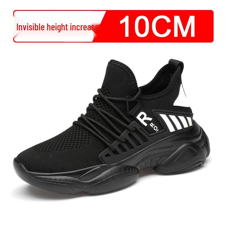 Men s 8cm Height Increasing Mesh Running Shoes - White Breathable Casual Sneakers 44