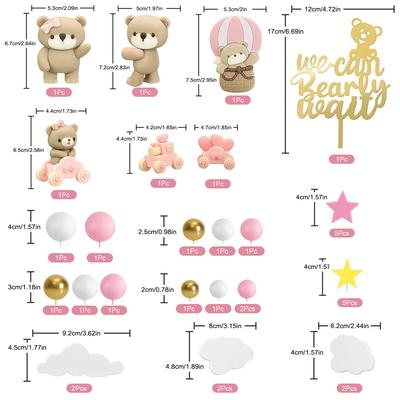 35 szt. Toppery na tort z misiem Dekoracje na tort z misiem Złote Białe Perłowe Kuleczki Toppery na tort dla Dziewczynki Baby Shower Dekoracje na przyjęcie urodzinowe