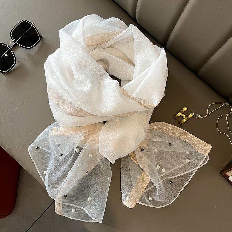 Luxury Brand Women Scarf Thin Summer Lady Beach Shawl Scarves With Pearl Muslim Fashion Foulard Female Hijab Headscarf