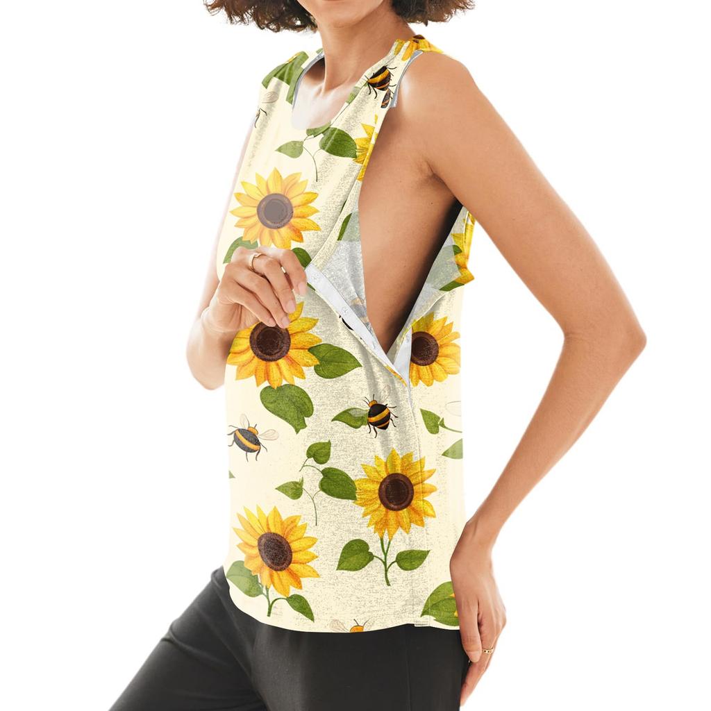 Women Shoulder Surgery Shirt Sleeveless Floral Print Top with Snap Buttons and Tear-Away Design Medical Recovery Apparel