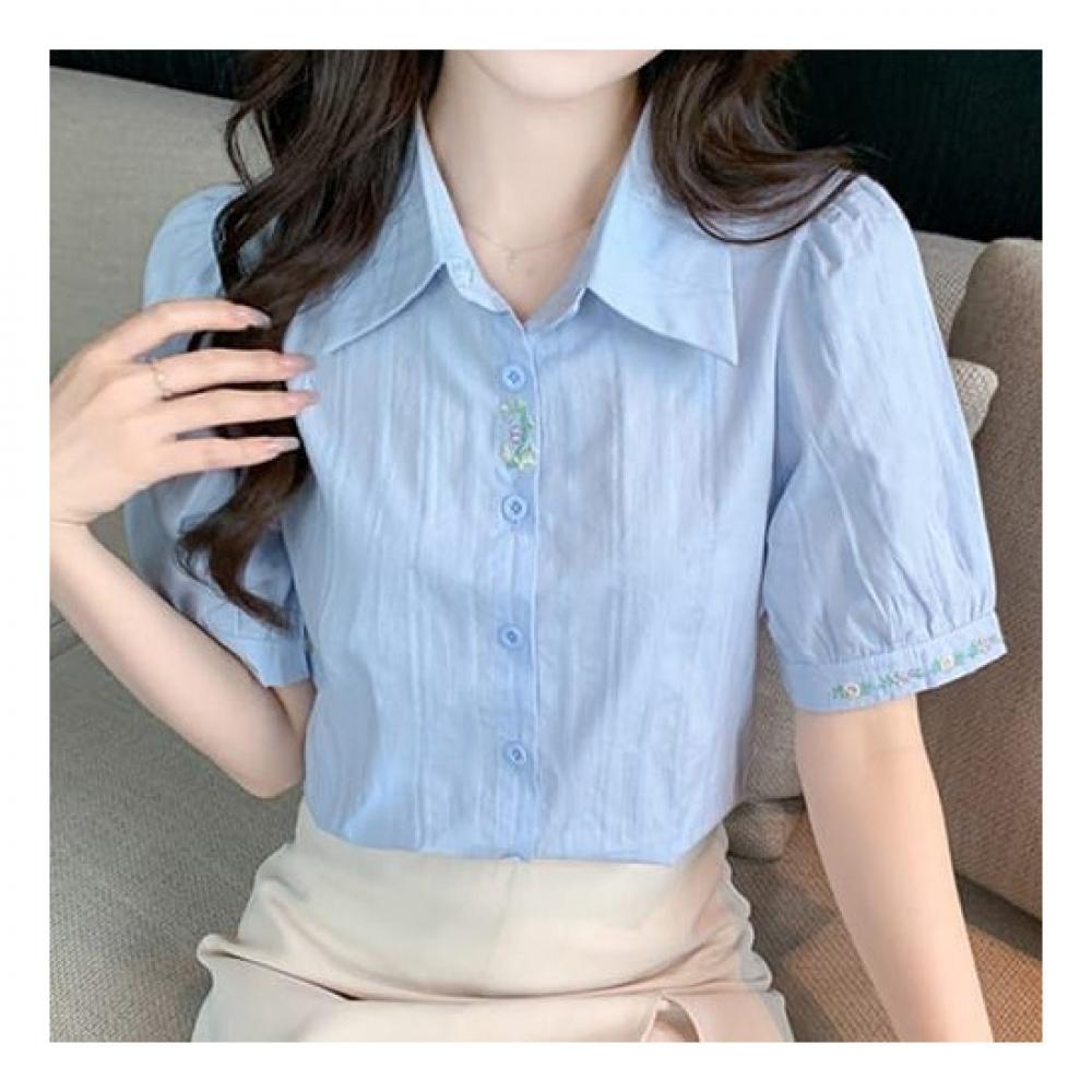 Navava Romantic Flower Embroidery Half Sleeve Shirt Nb2098