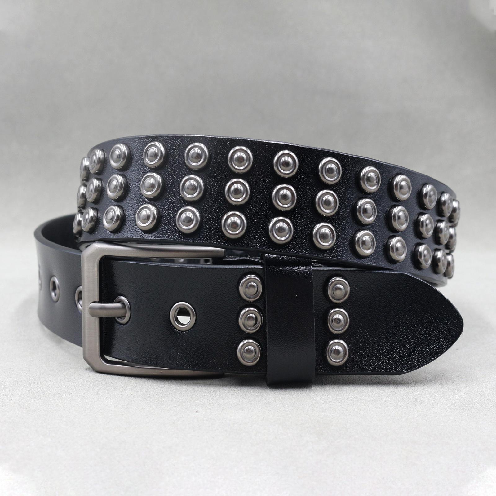 Genuine Leather Round Rivet Wide Belt Men and Women s Personalized Neutral Heavy Industry Punk Head Layer Cowhide Belt 125cm