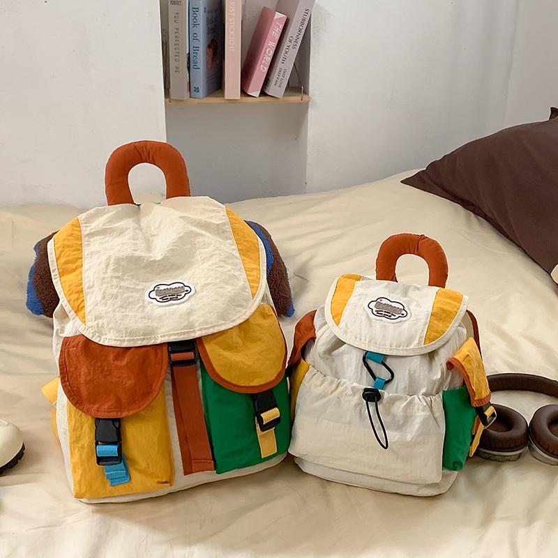 Contrast Color Backpack Stitching Student Schoolbag Women's Lightweight Backpack