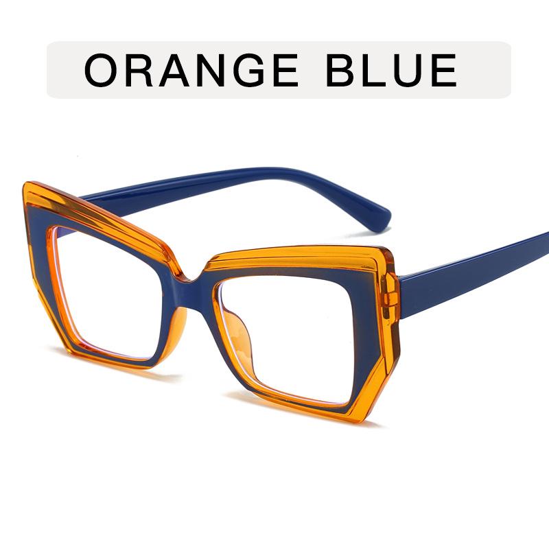 Retro Color Block Cat Eye Flat Top Blue Light Glasses for Women - Fashionable Polygonal Frames