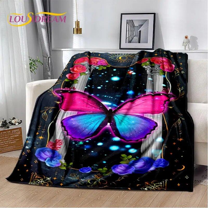 3D Cartoon Dream Butterfly Flower Soft Plush Blanket,Flannel Blanket Throw Blanket for Living Room Bedroom Bed Sofa Picnic Cover