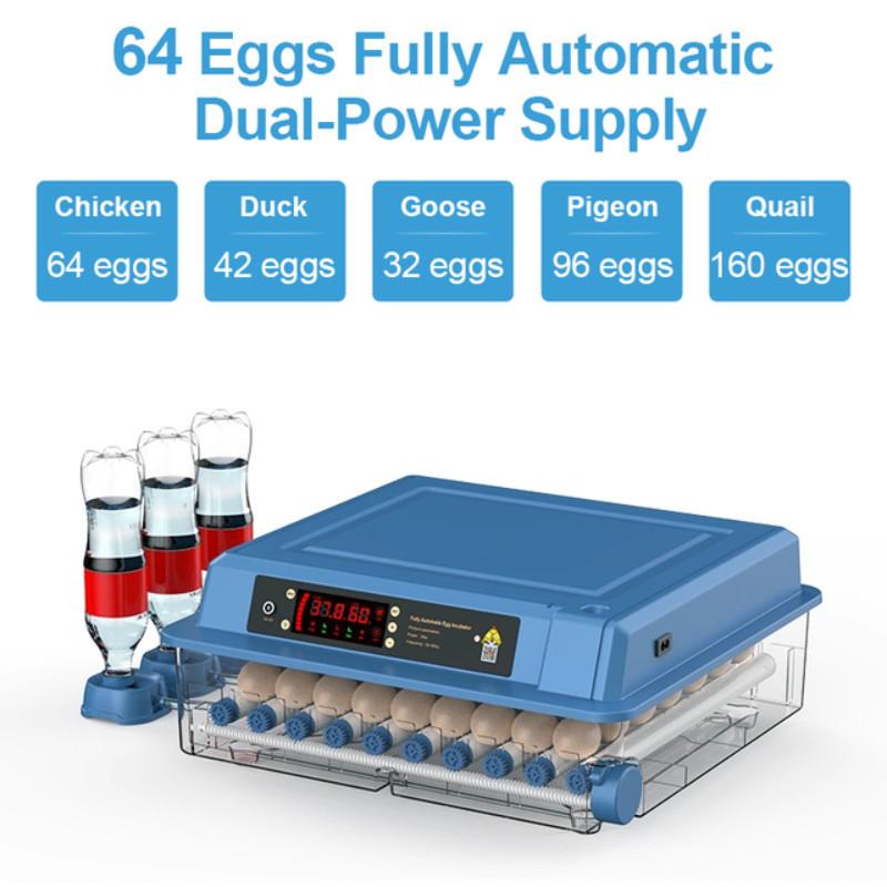 

192/128/100/64 3-in-1 Water Replenishment Adjustable Egg Tray Hatcher Machine Plastic Fully Automatic Temperature Control Incubator Eggs Incubator