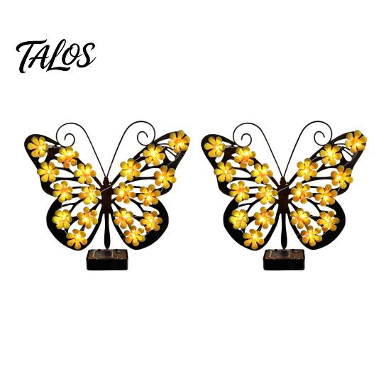 Backyard Butterfly Wall Accents 2Pcs Solar Lights Outdoor Metal Decor, IP65 Waterproof Sculpture Lights, Hanging Art for Garden Fence Patio Porch Yard