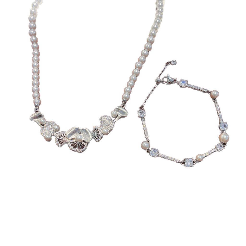 Coole Samt Ginkgo Biloba Halskette Zirkon Mikro-Eingelegt Perlenarmband Premium Leichter Luxus Set