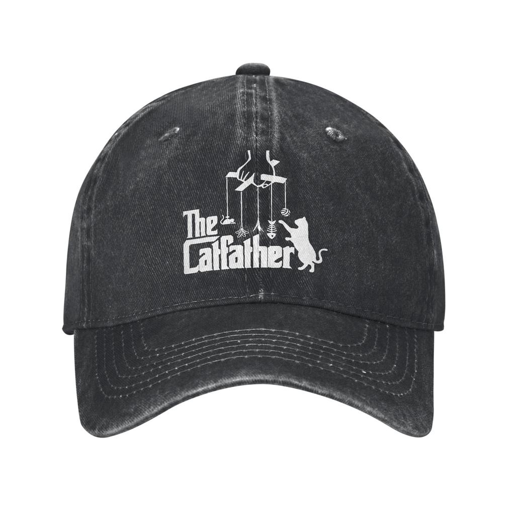 Funny Cat Dad Life The Catfather Unstructured Baseball Cap Distressed Denim Washed Fathers Day Snapback Unisex Adjustable Hats