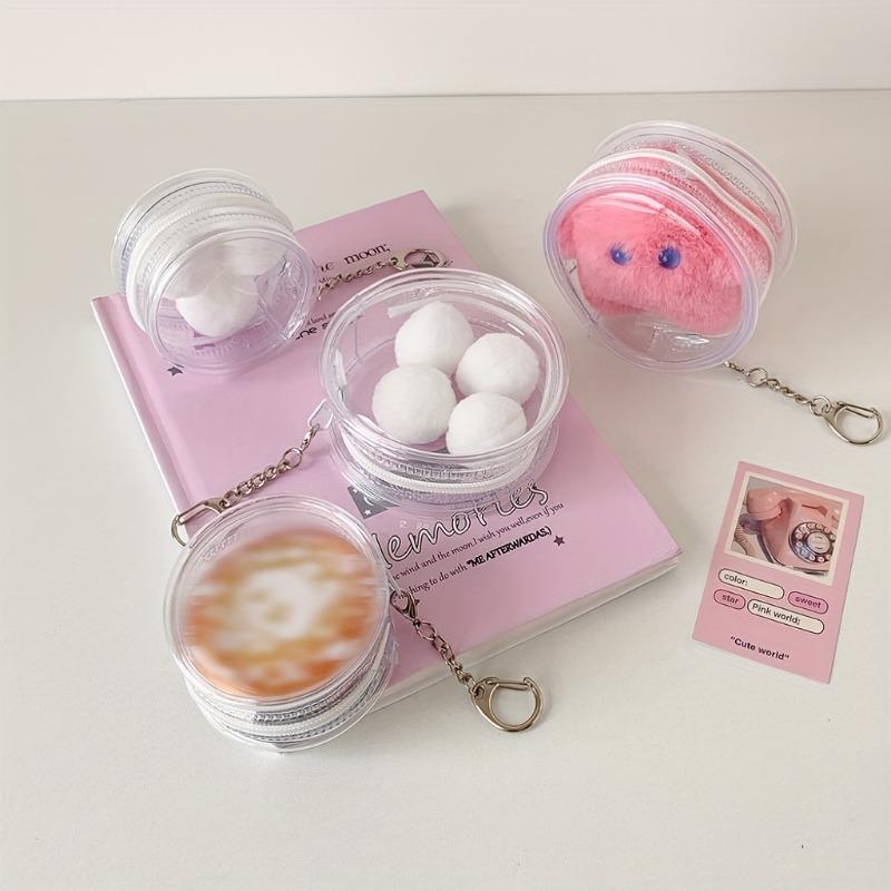 10pcs Transparent Storage Bags Round Badge Card Display Bag Doll Storage Pouch for Keychain Earphones Travel Accessory Organizer