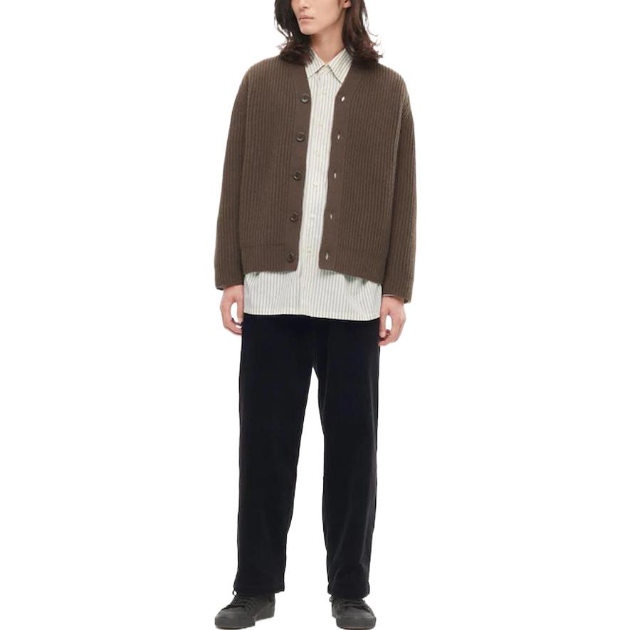 Uniqlo Ribbed Single-Breasted V-Neck Merad Knit Sweater Men Sweater Brown 453031-38