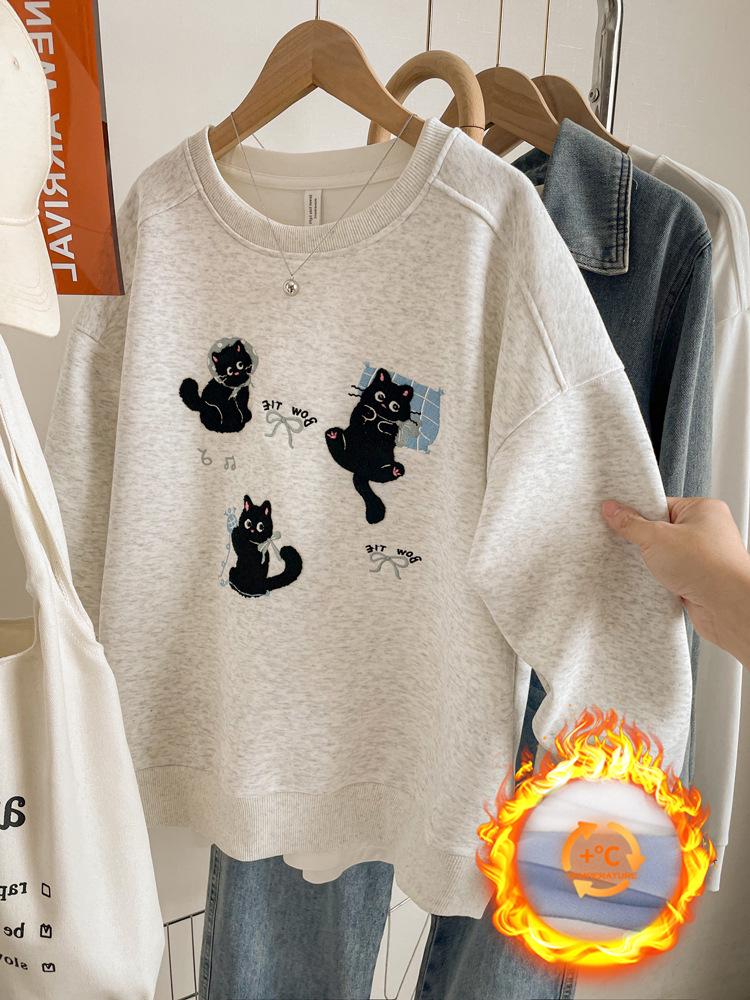 Damen Besticktes Graues Sweatshirt, Herbst/Winter 2025, Locker Geschnitten Übergröße, Petite Oberbekleidung Top