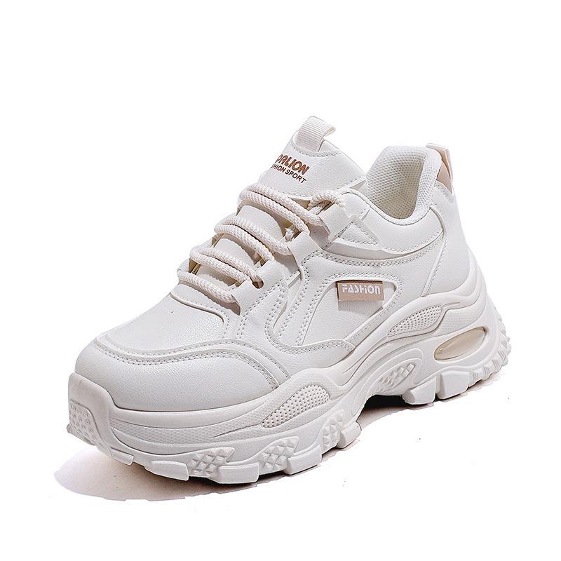 Korean Style Pu Leather Upper Thick Sole Platform Dad Sneakers Women Casual Sports Walking Shoes