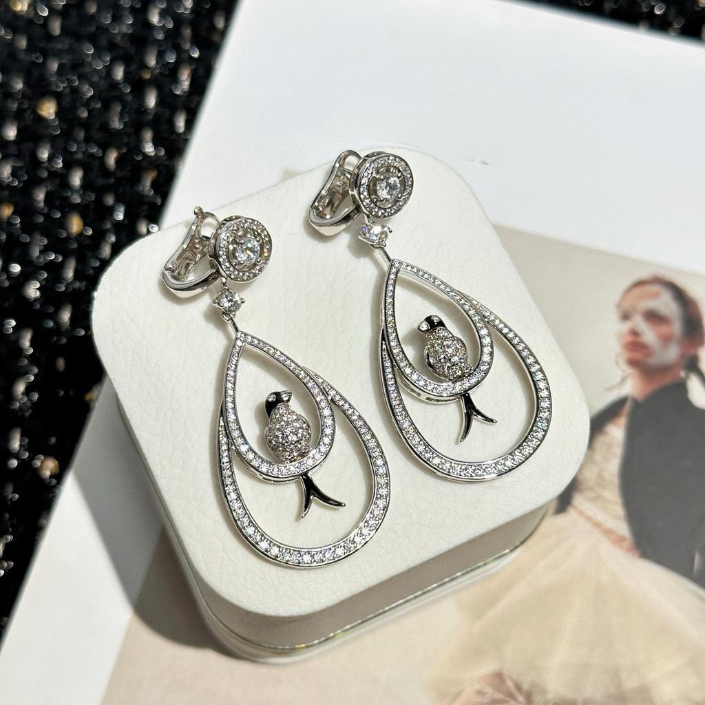 Hot Brand Vintage Earrings for Women Luxury Jewelry Fashion Bird Diamond Designer Eardrop Pure 925 Sliver Party Clip Earrings