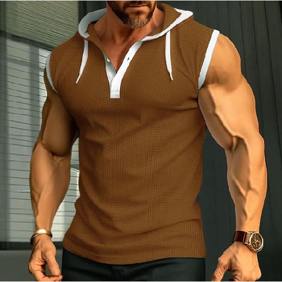 Summer New Men'S Tank Top Heavy Hooded Camisole Trendy Brand Casual Sleeveless T-Shirt American Style Interior Slim Fit Sports Base Sweatshirt