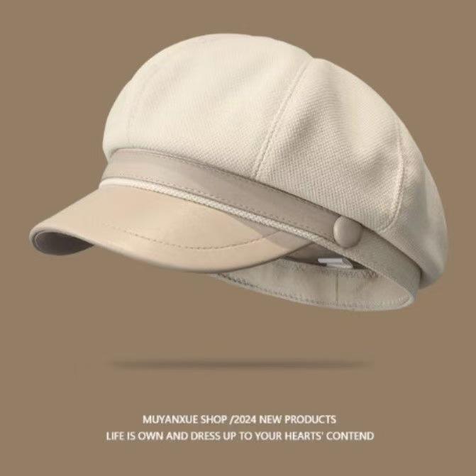 2024 Spring Women's Woolen Beret: Trendy Octagonal Hat, Slimming Artist Flat Cap