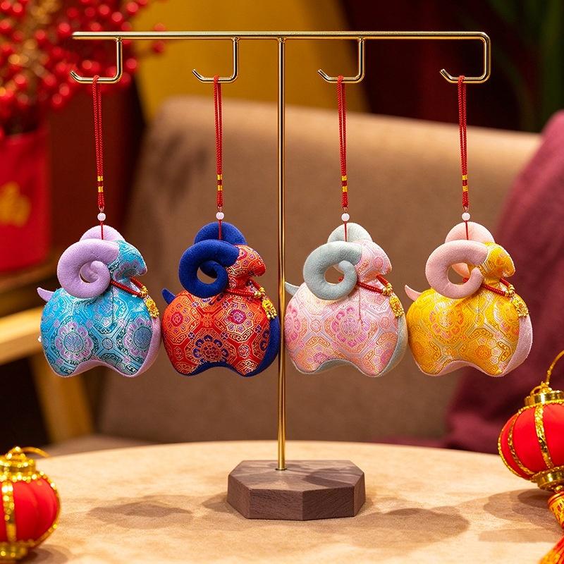 1Pcs Chinese Zodiac Sheep Mascot Plush Doll Traditional Jacquard Fabric Ornament Festive Lucky Sheep Stuffed Toy For Home Decor
