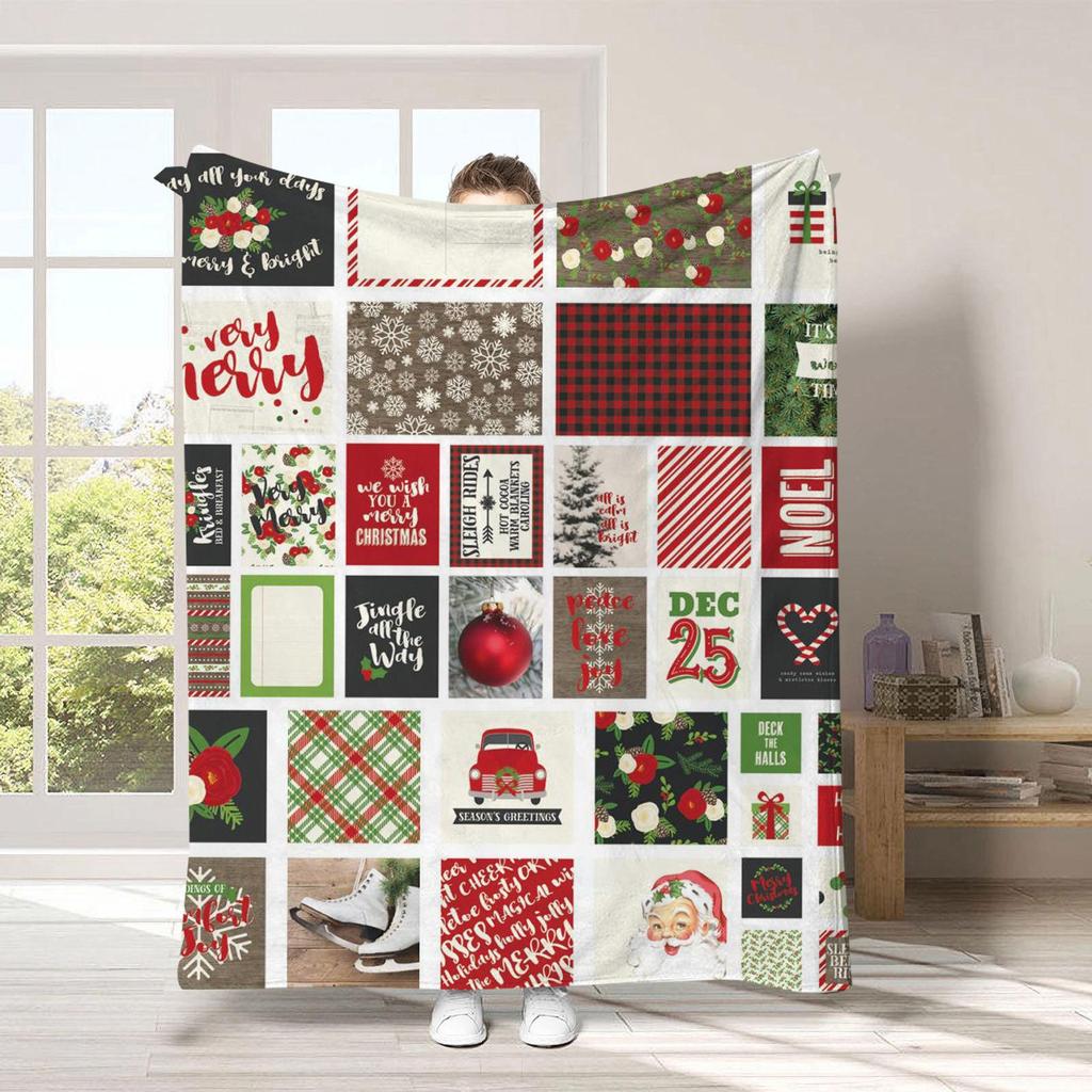 Christmas cartoon digital-printed polyester Bedroom velvet flannel cover blanket Fleece soft sofa cover blankets for beds