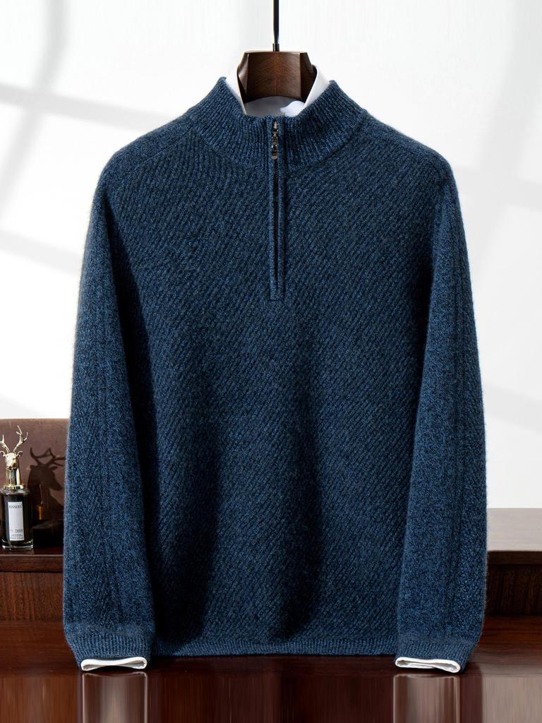 Men's Thickened Cashmere Half-Zip Sweater - Loose Knit Base Layer
