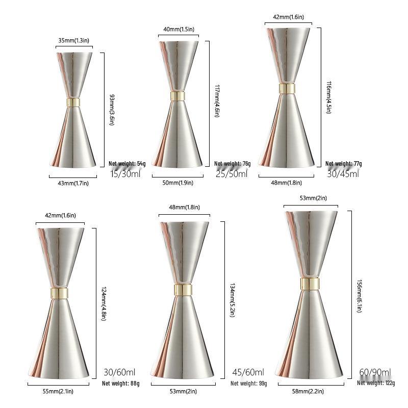 304 Stainless Steel Gold Ring Conical Jigger with Measurement Scale