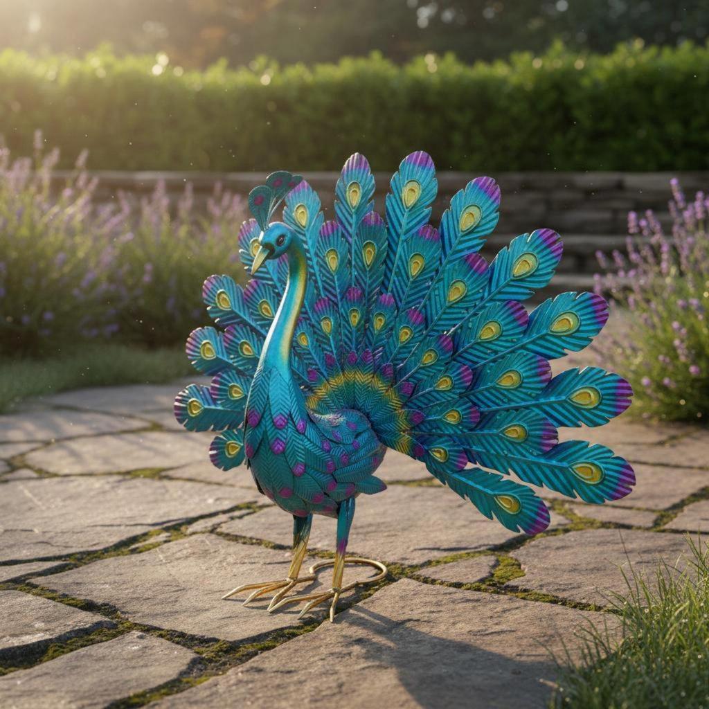 Metal Peacock Statue Weather-Resistant Avian Garden Sculpture