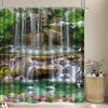 Waterfall Swan Lotus Shower Curtain Nature Landscape Art Bathroom Decor Zen Garden Bath Curtains For Modern Home Interior