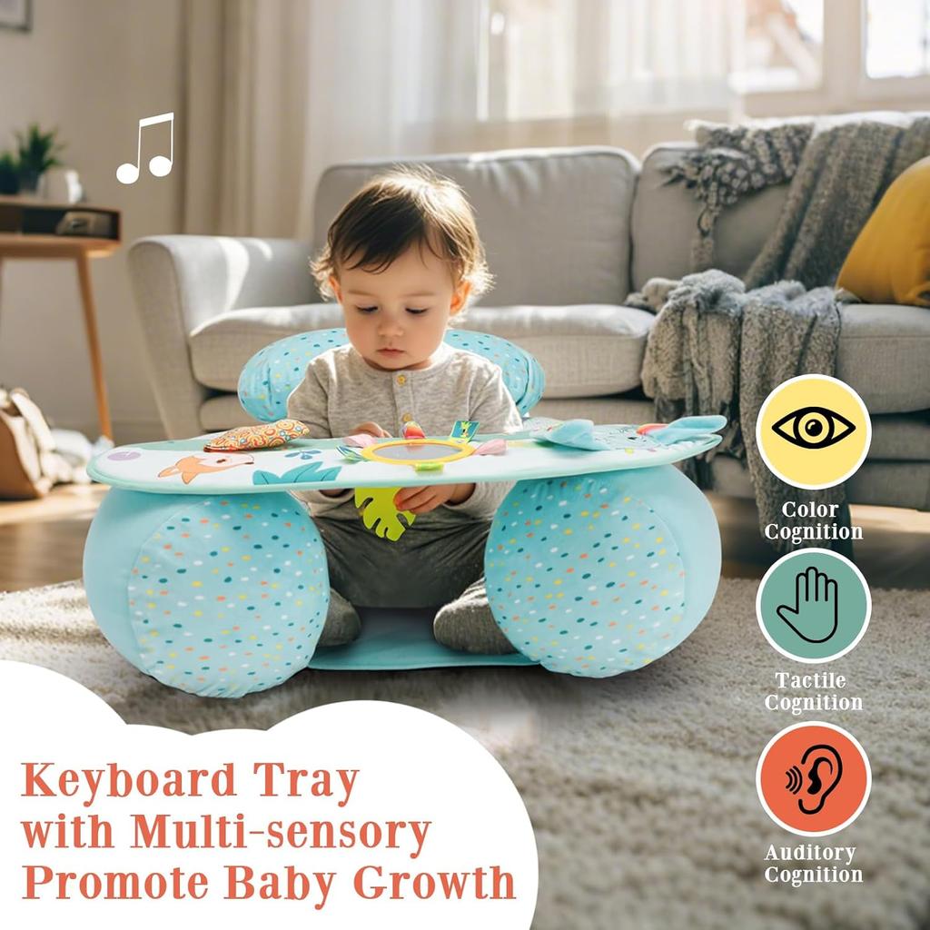 Inflatable Baby Seat  for Sitting Up with Sensory Toy Tray Back Support for Toddler Soft Plush Baby Sofa Baby Chair Cute Animal