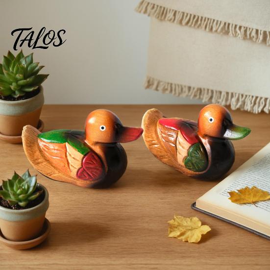 Warm Romantic Room Accent 1 Pair Wedding Ducks Ornament, Hand-Painted Wooden Mandarin Duck Statues, Color Lasting Vivid Statue Garden Bird Statue,