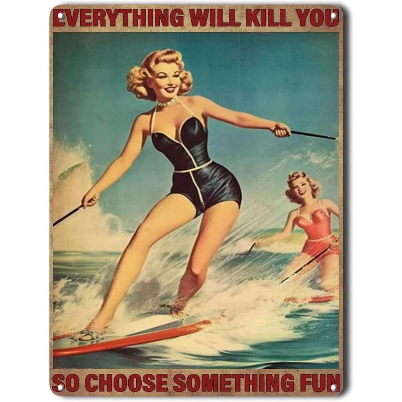 Plaques Metal Tin Sign Beach Holiday Surfing Wall Signs Art Decoration Vintage Tinplate Poster Bar Garage Garden Decor Plates