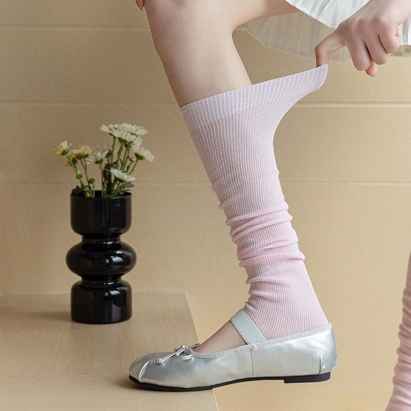Foot Stepping Calf Socks Women'S Breathable Thin Ballet Style Summer Stacking Socks Vertical Pattern Thin Versatile Half Sole Leg Cover