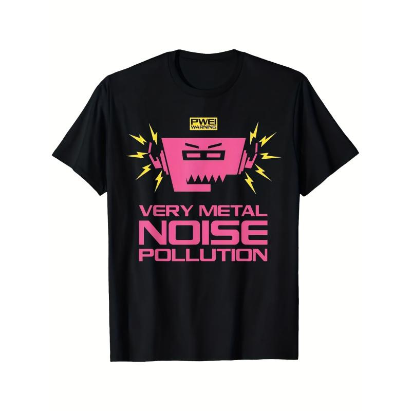 Men'S PWEI (Pop Will Eat Itself) Very Metal T-Shirt - Black Featuring a Pink And Yellow Noise Graphic, Made from Stretchy Fabric, Designed for a