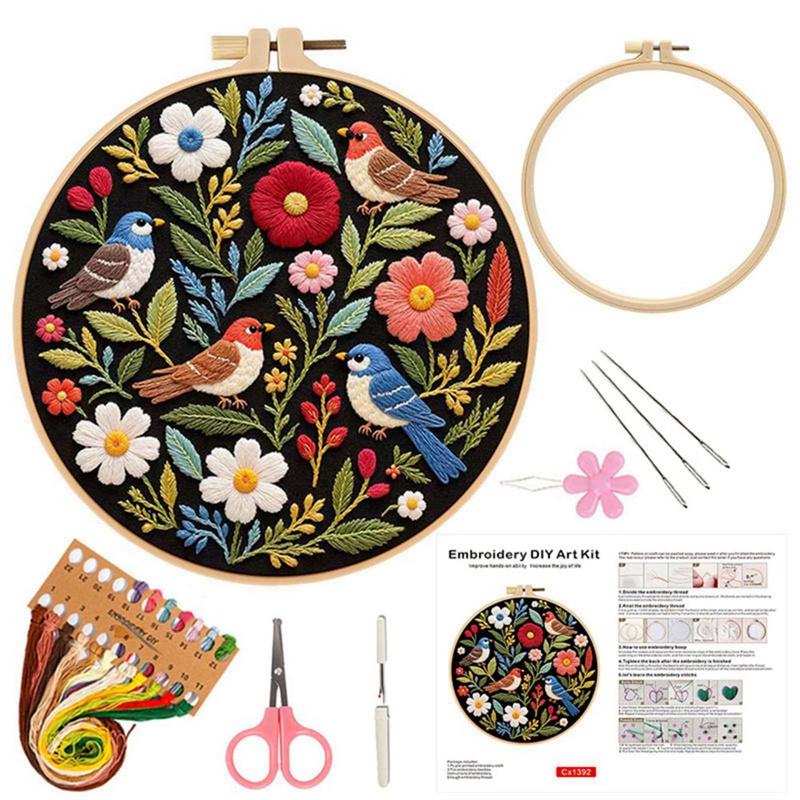 Handmade Embroidery DIY Material Bag Kit Flower and Bird Embroidery Set Enhance Embroidery Skills